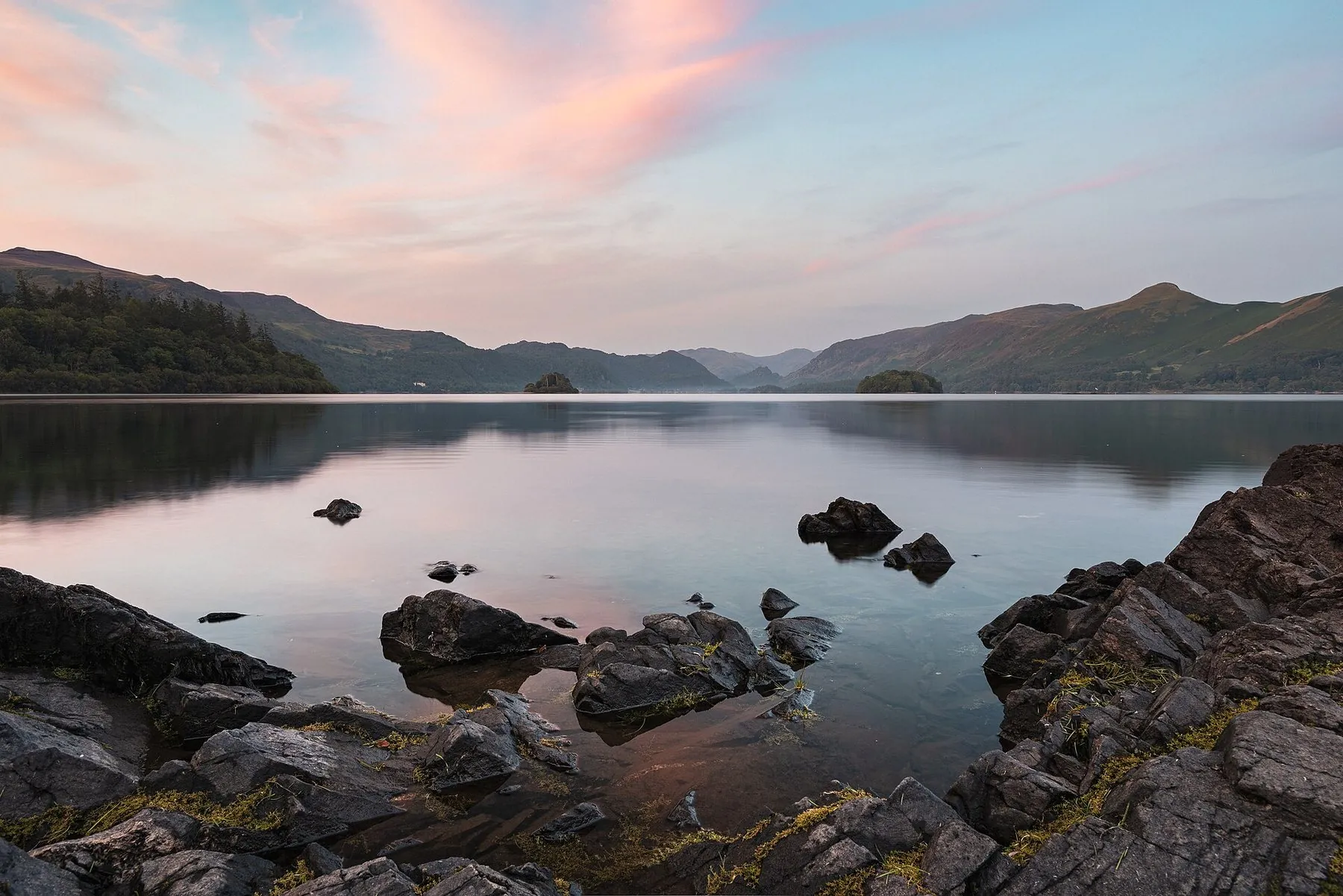 Lake District waterscape with mountains