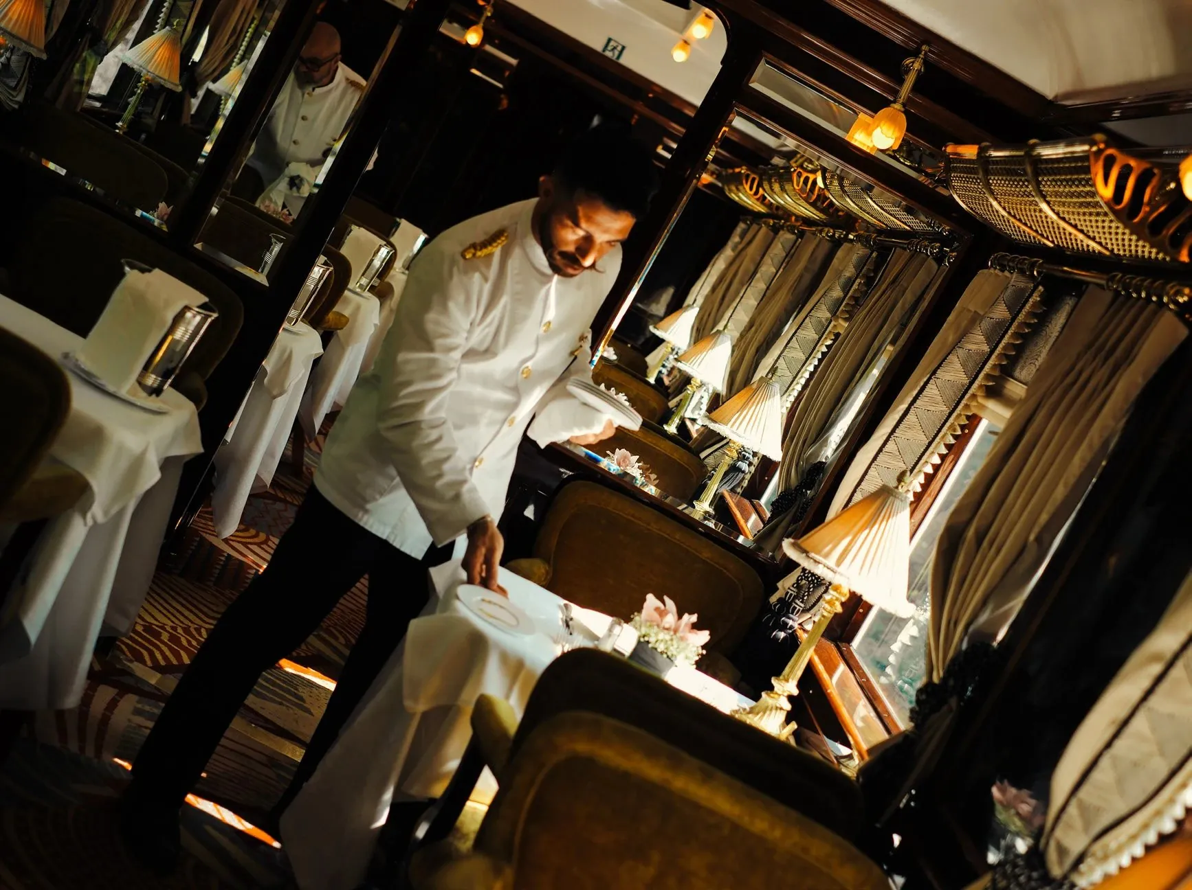 Attentive on-board service in the Venice Simplon-Orient-Express bar carriage